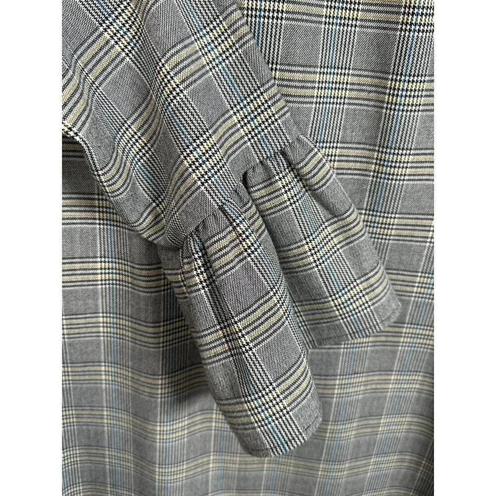 White‎ House Black Market Grey Plaid Ruffle Sleeve Shift Dress Size 8